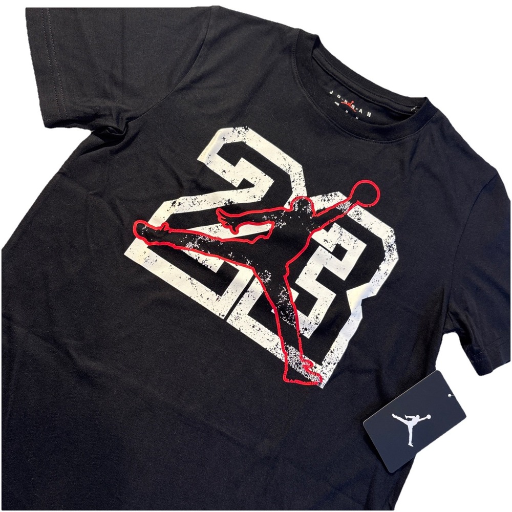AIR JORDAN Jump‎ Man Graphic Print Short Sleeve T Shirt Boy's LARGE Black